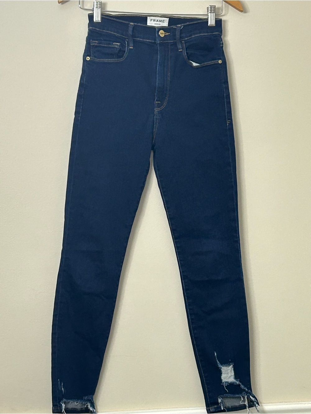 Frame Ali High Rise Cigarette Jeans Groove Street Chew Distressed Size 27
